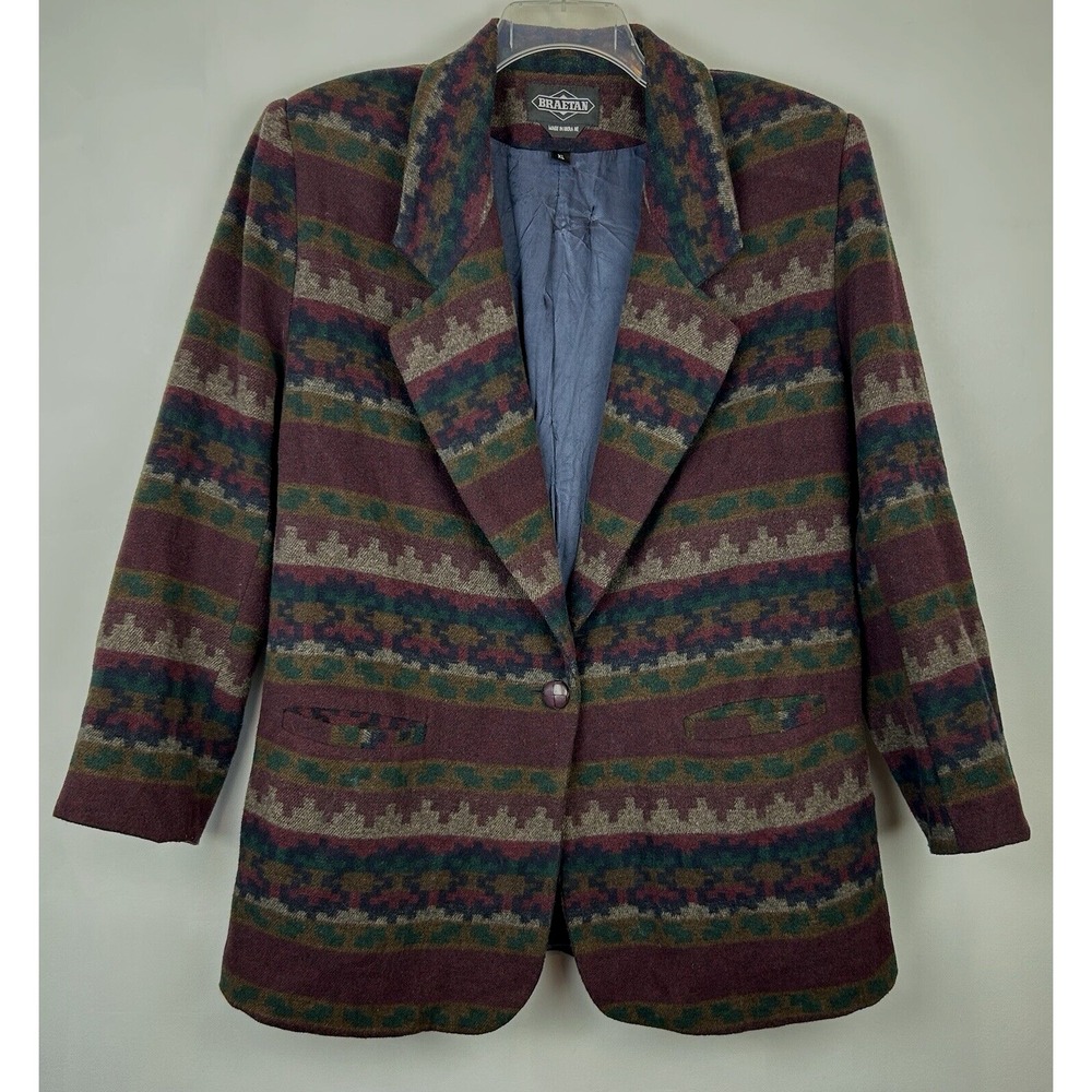 Vtg Braetan Blazer Womens L Southwest Print Wool Blanket Jacket Read
